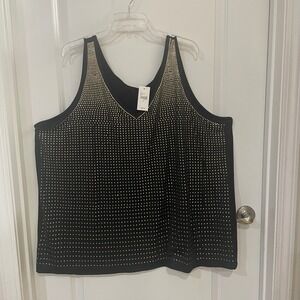 Lane Collection Black Gold Studded V-Neck Tank Top Plus Size 4X NEW